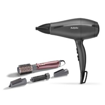 Babyliss Hair Dryer 2000W Black 5910E + Babyliss Ceramic Rotating Hair Brush with Attachments Purple AS960SDE