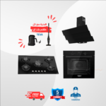 Teva built-in pyramid hood set, 90 cm, suction power 800 m3/h, 90-3TC-850- BLACK, 90 cm ceramic stove hob, RC045, built-in gas oven, 60 cm, 82 liters, QGSTL GLASS